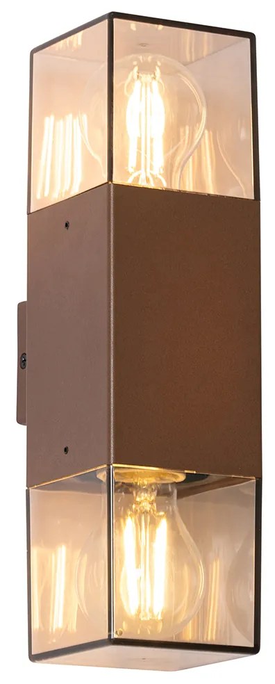 Candeeiro de parede exterior castanho ferrugem com abajur fumê 2 luzes IP44 - Denmark