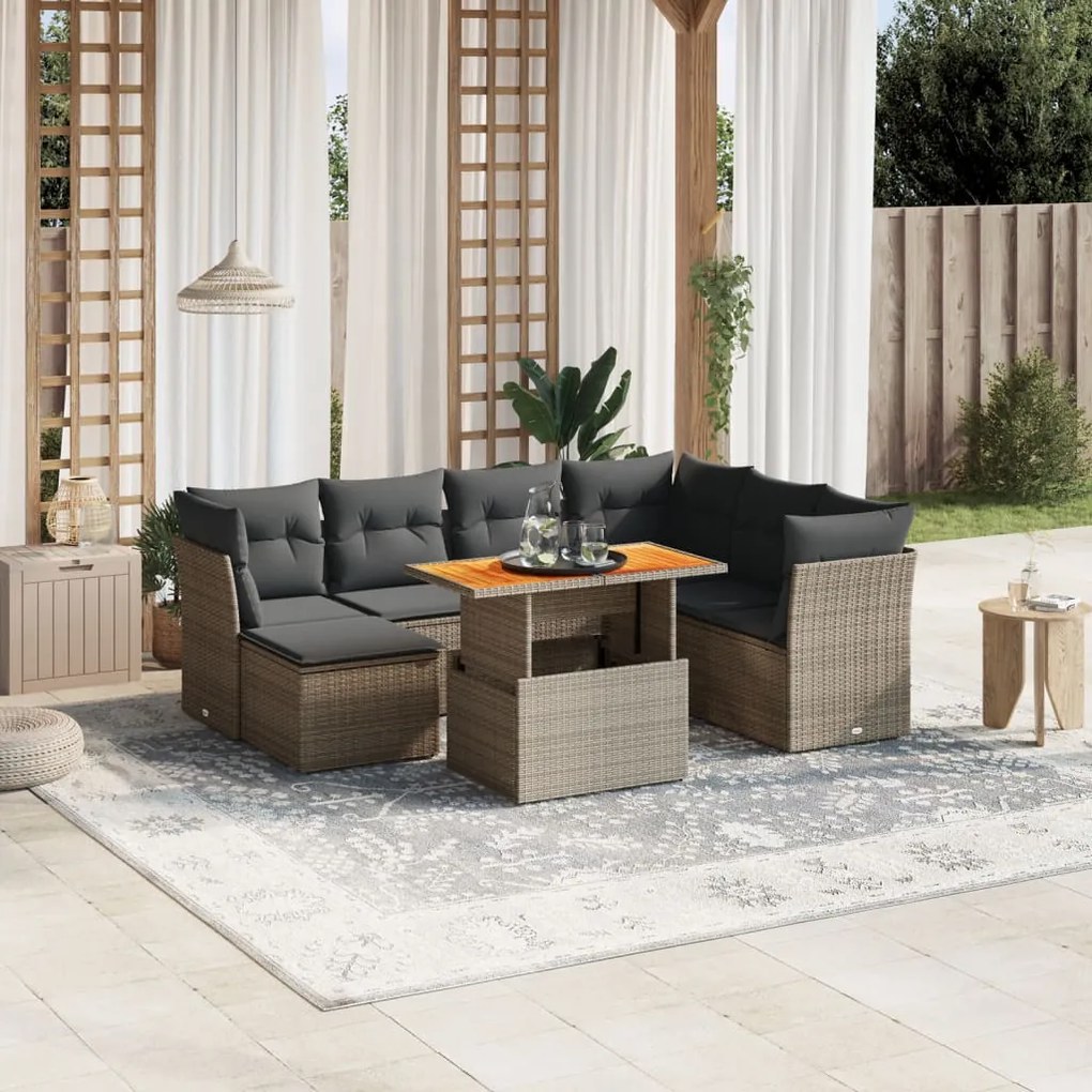 vidaXL 8 pcs conjunto sofás de jardim c/ almofadões vime PE cinzento