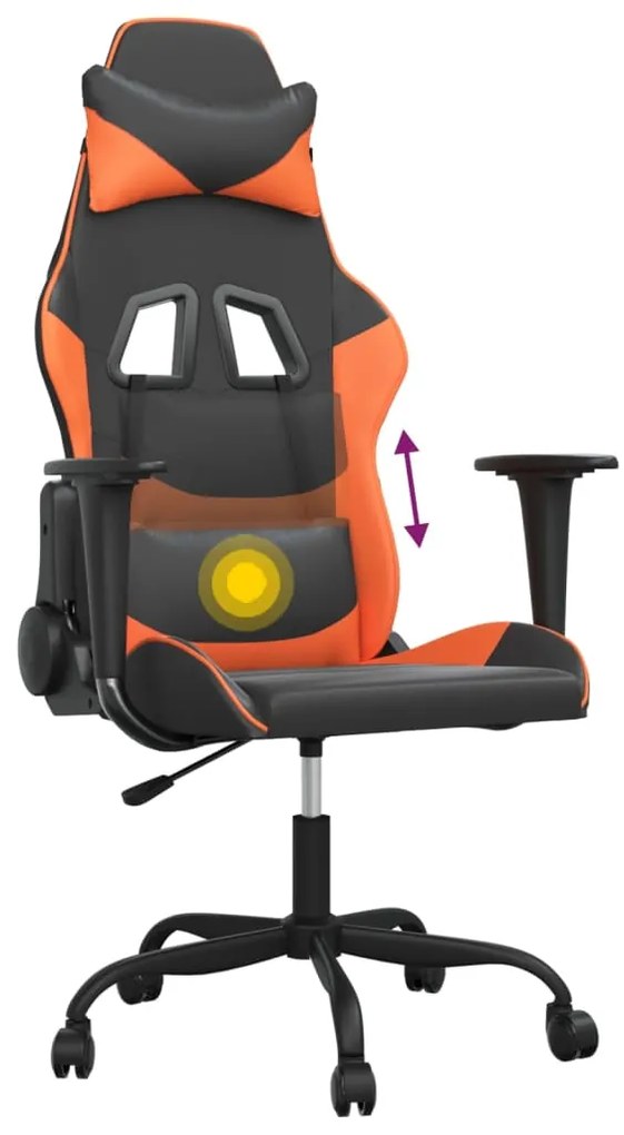 Cadeira gaming massagens couro artificial preto e laranja