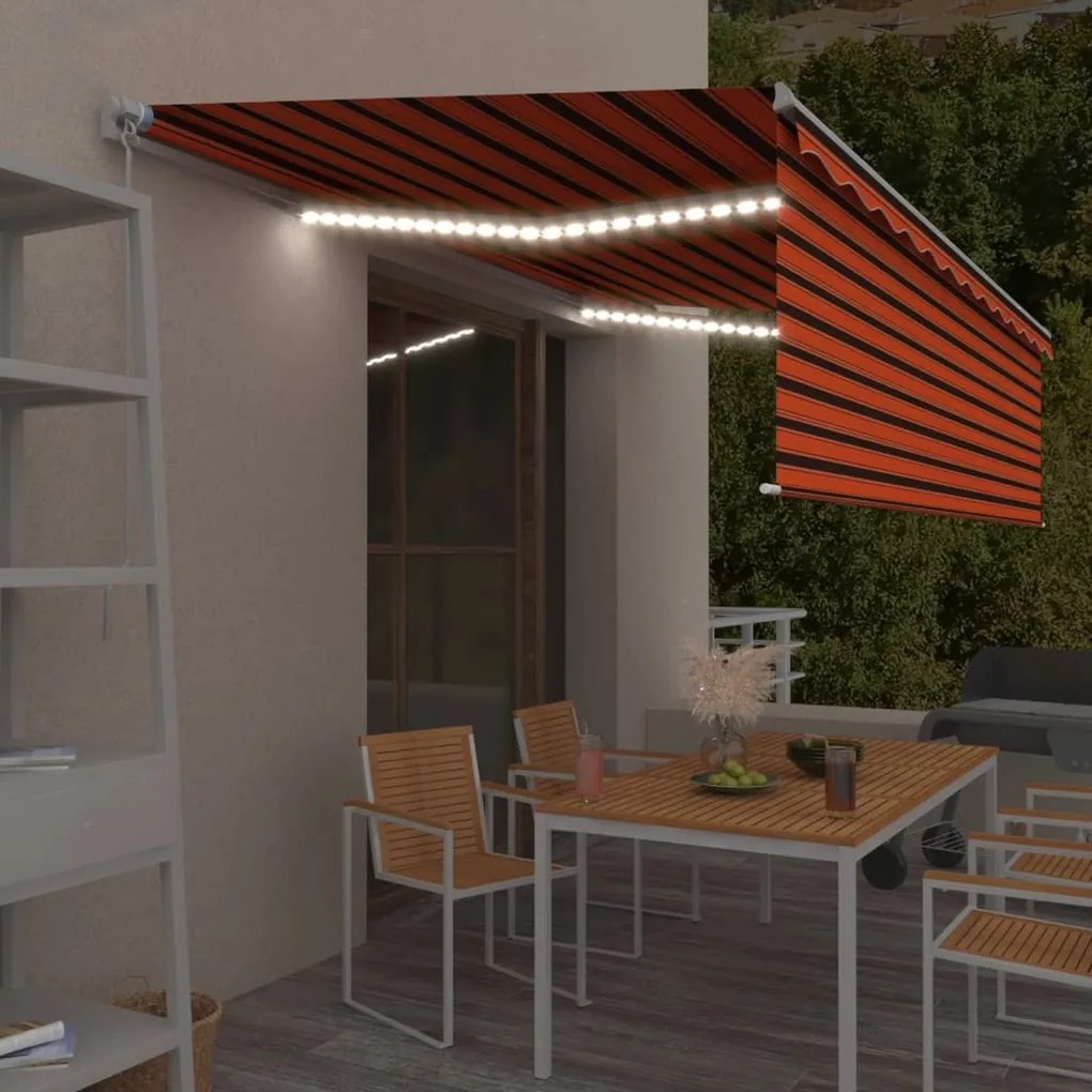 vidaXL Toldo retrátil manual com estore e LED 5x3 m laranja e castanho