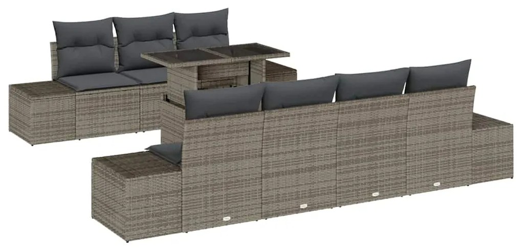 Conjunto de Sofá de Jardim de 8 Peças com Almofadas Cinza de Rattan