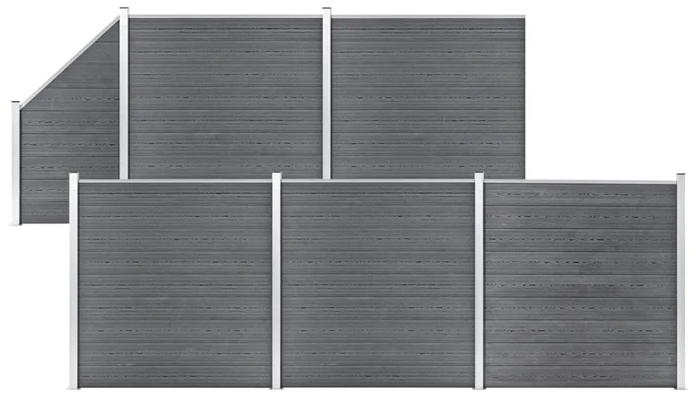 vidaXL Painel vedação WPC 5 quadrados + 1 inclinado 965x186cm cinzento