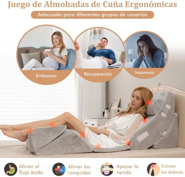 Conjunto de almofadas de espuma viscoelástica com apoio de cabeça amovível Apoio de costas amovível Apoio de costas confortável Cinzento