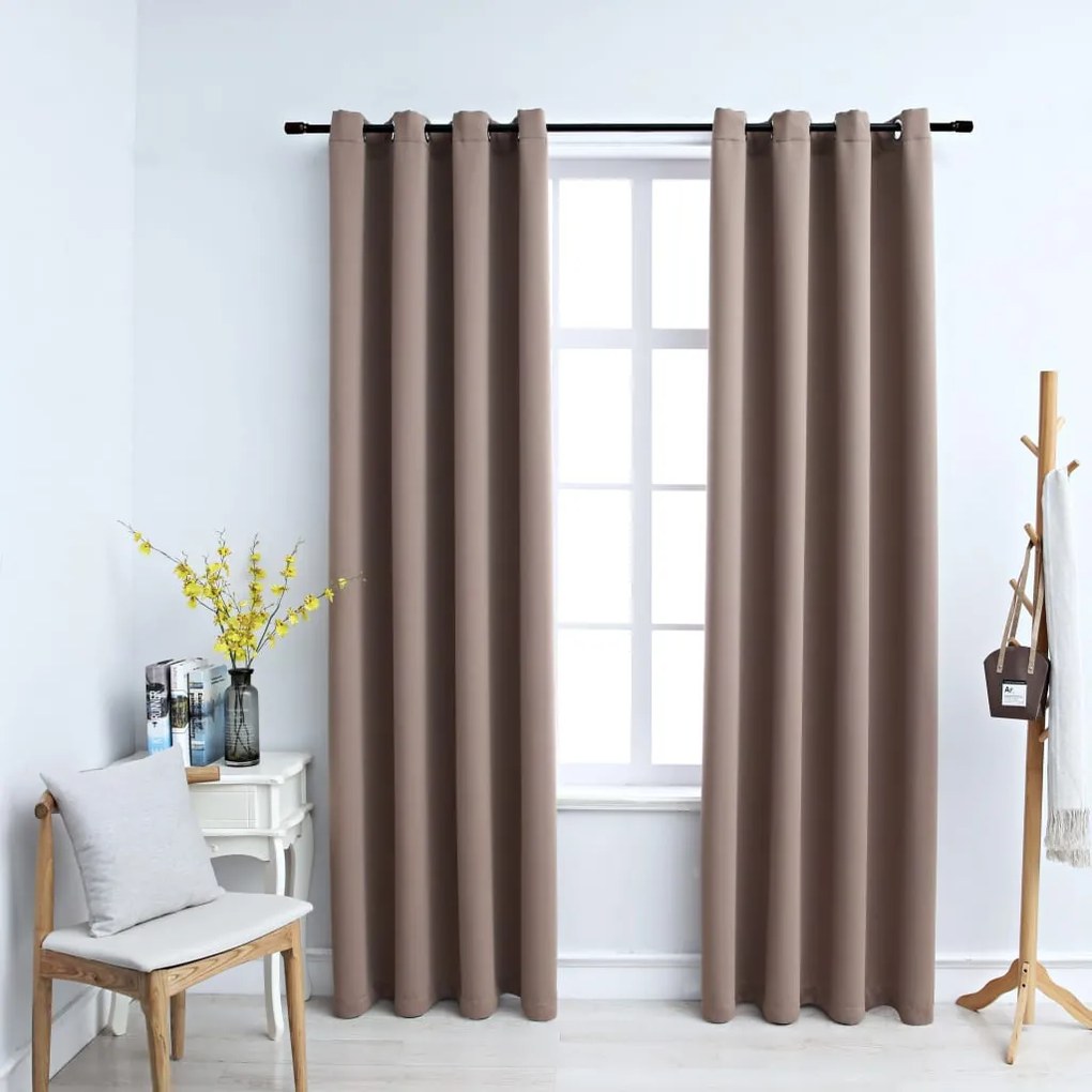 Cortinas opacas c/ argolas 2 pcs 140x245 cm cinza-acastanhado