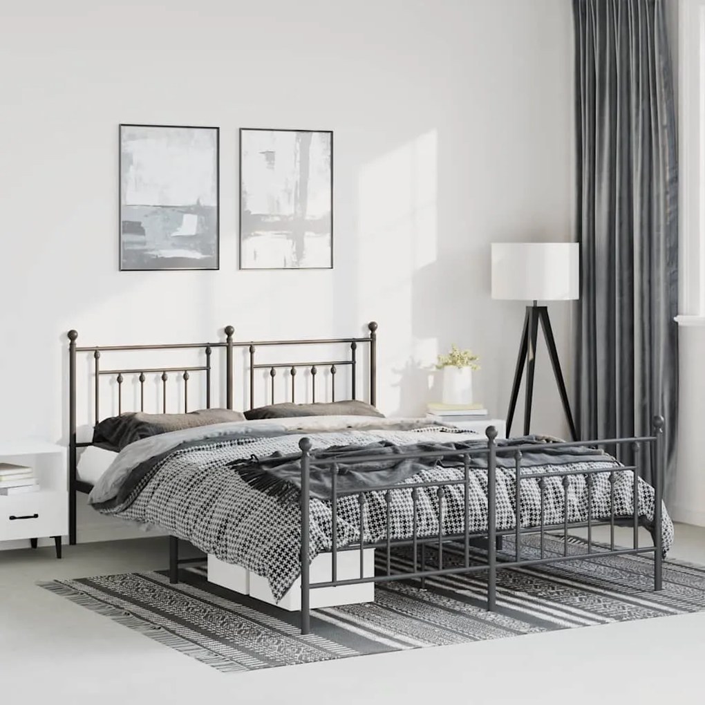 Estrutura de cama com cabeceira e pés 135x190 cm metal preto