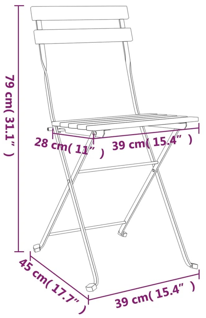 Cadeiras de bistrô dobráveis 4 pcs acácia maciça e aço