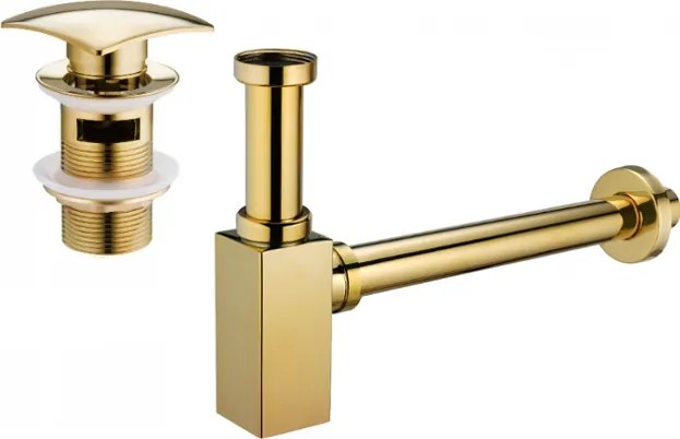 Mexen meio sifão de lavatório quadrado com válvula click-clack, com alçapão, dourado - 7992660-50