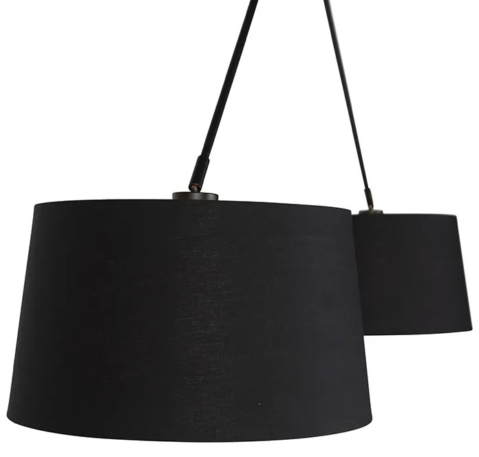 Candeeiro de suspensão preto com abajures de algodão preto e dourado 35 cm 2-luzes - Blitz Moderno