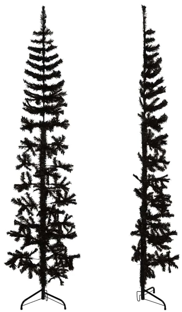 Meia árvore de Natal fina com suporte 210 cm preto
