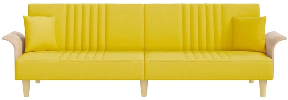 Sofá-cama com apoio de braços tecido amarelo-claro