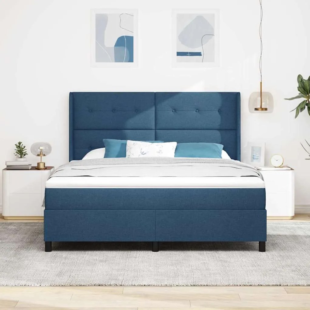 Cama Box com Colchão e LED Azul 180x200 cm, Tecido