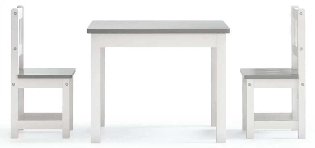 Conjunto Infantil de Mesa e 2 Cadeiras - Branco/Cinzento - Design Nórd