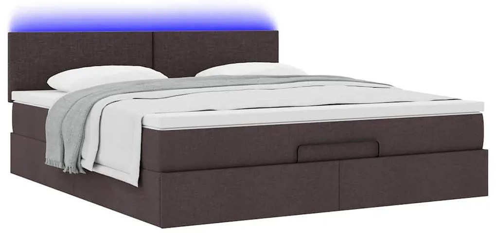 Estrutura de cama otomana com colchão tecido castanho escuro