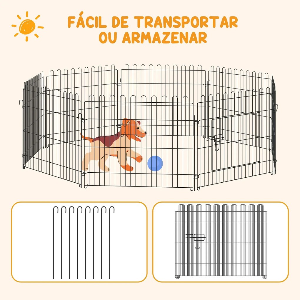 Parque para Animais de Estimação com 8 Paineis 71x61cm Dobrável Cerca para Animais de Estimação com Porta com Trava para Jardim Pátio Exterior Preto
