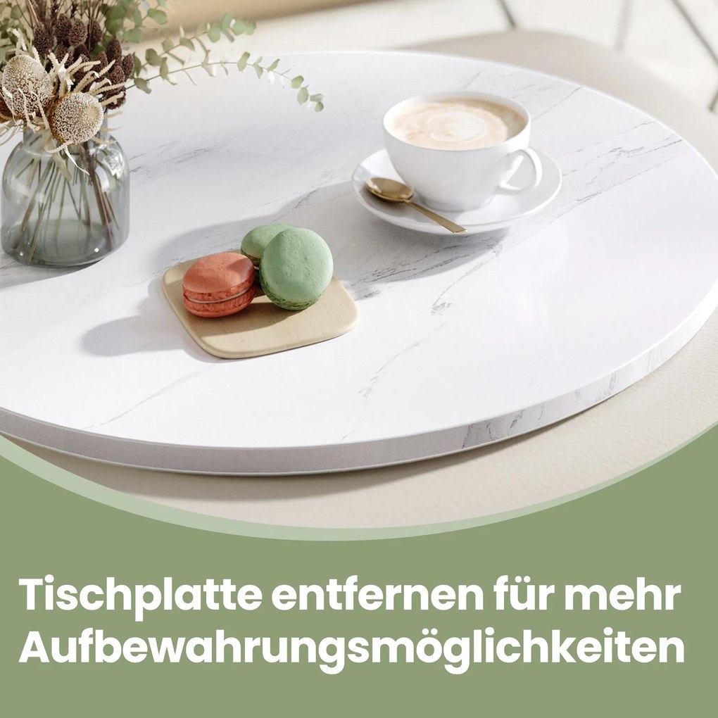 Conjunto de 2 mesas de centro redondas modernas em branco imitação mármore  e preto