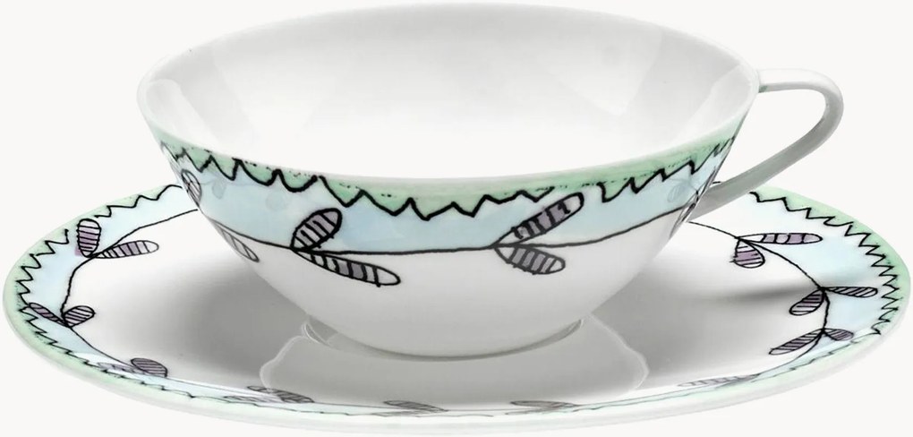 Chávenas de café e pires em porcelana Fine Bone China Midnight Flowers, conjunto de 2