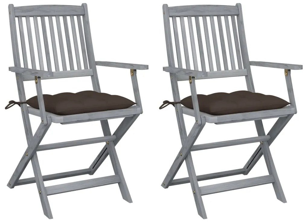 vidaXL Cadeiras exterior dobráveis c/ almofadões 2 pcs acácia maciça