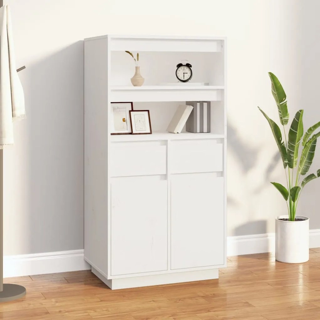 814535 vidaXL Aparador alto 60x40x116,5 cm madeira de pinho maciça branco