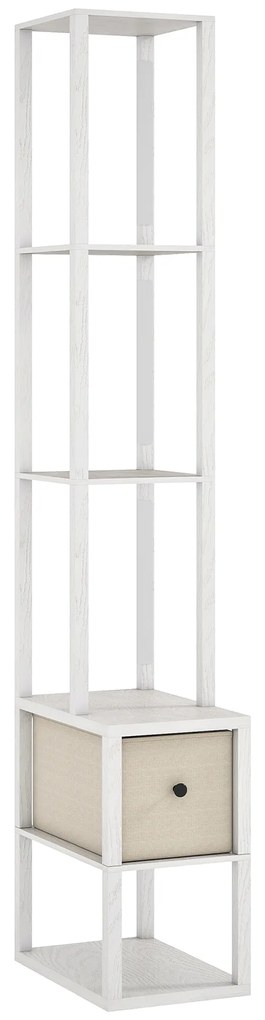 HOMCOM Candeeiro de Pé Moderno com Prateleiras Abertas Gaveta de Tecido e Interruptor de Pé 43,5x26,5x169 cm Branco | Aosom Portugal