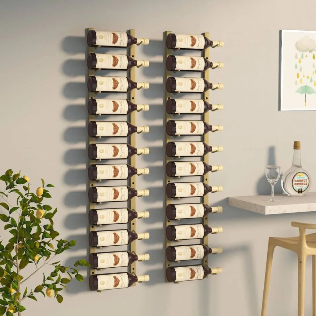 340882 vidaXL Garrafeira de parede para 12 garrafas 2 pcs ferro dourado