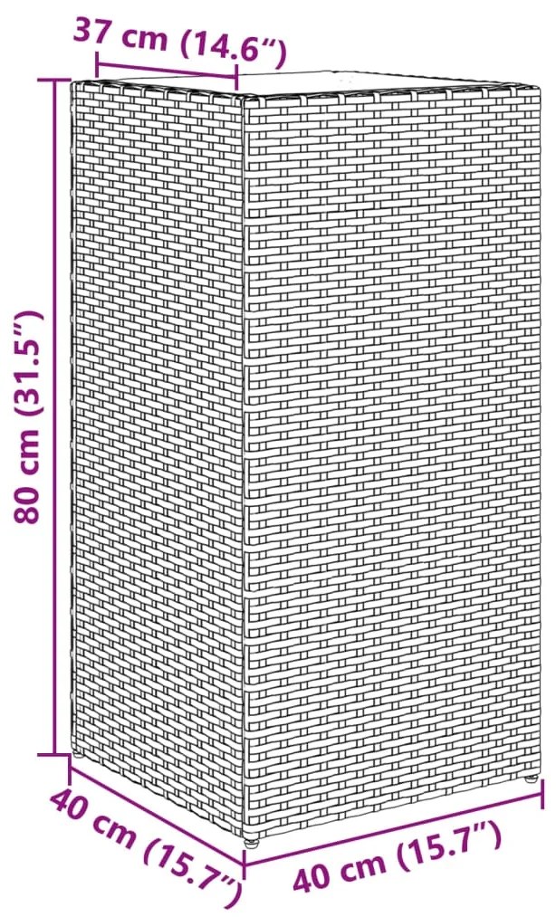 Vaso/floreira de jardim 40x40x80 cm vime PE castanho