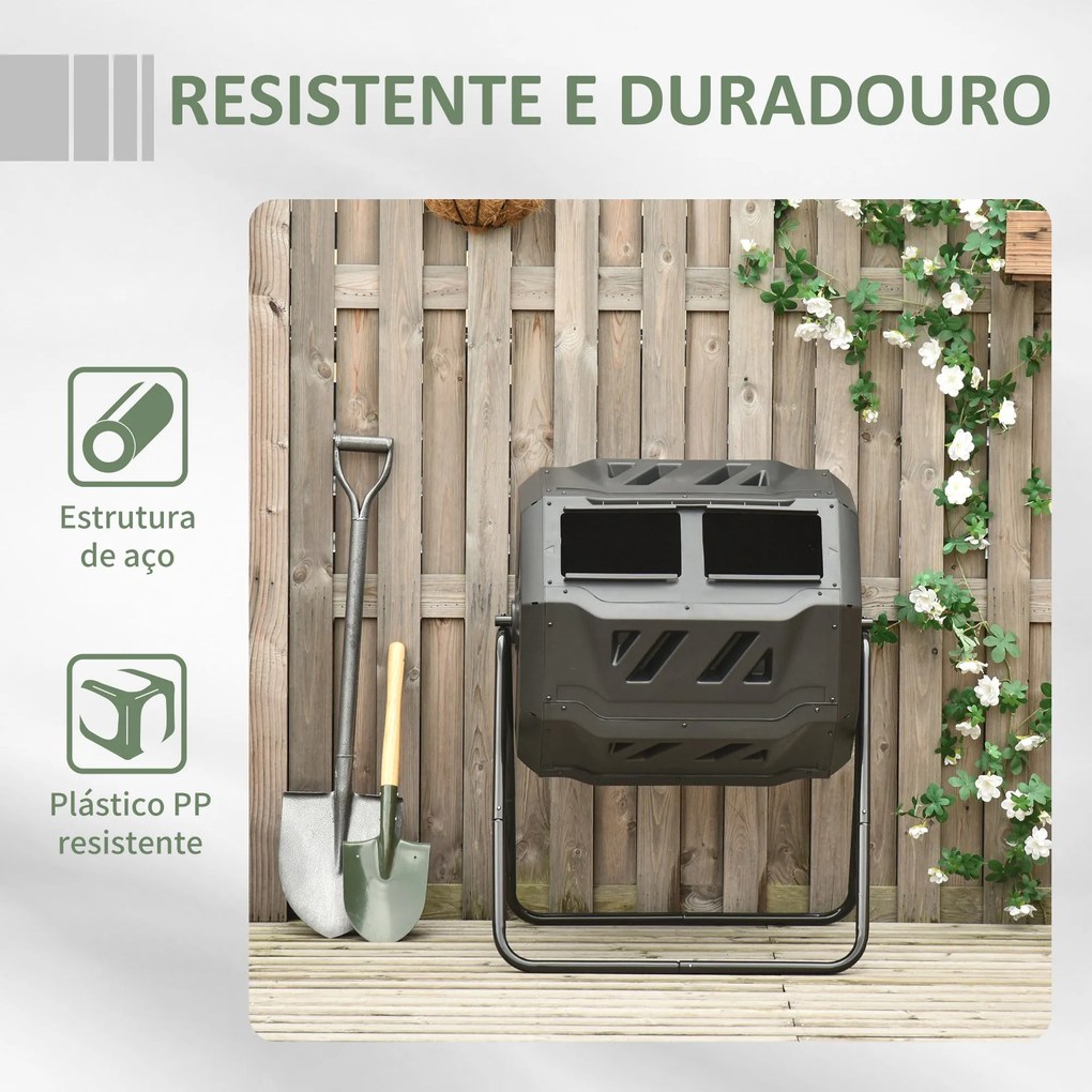 Compostor Giratório de Dupla Câmara – ÉcoCycle 160L – Preto e Verde –