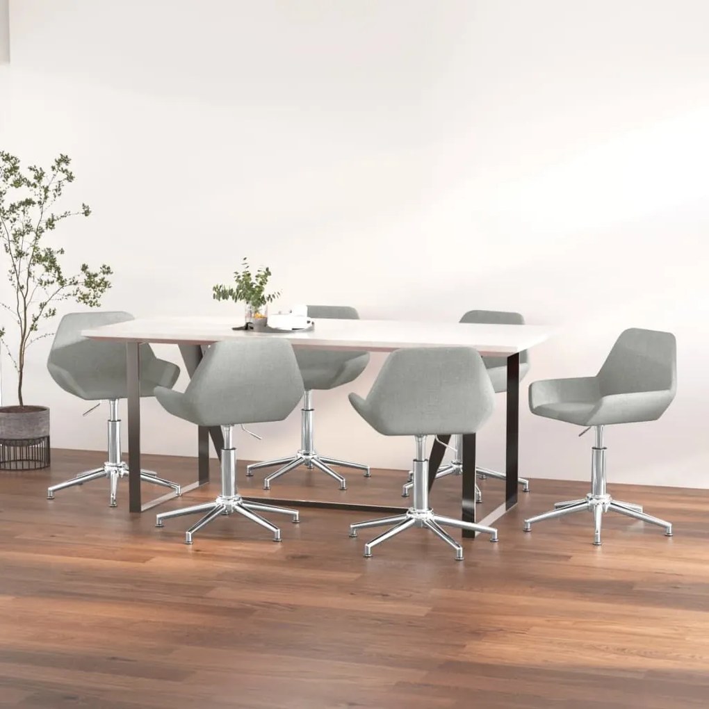 vidaXL Cadeiras de jantar giratórias 6 pcs tecido cinzento-claro