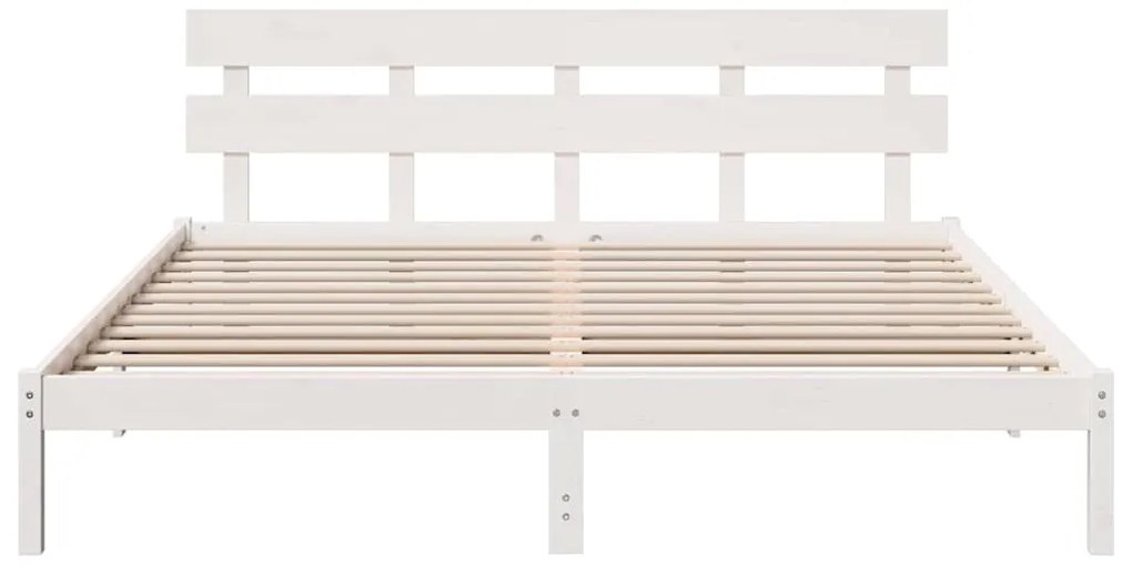 Estrado de Cama com Cabeceira Branco 180x200 cm Madeira Sólida de Pinh