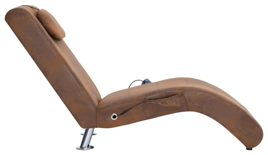 Chaise longue massagem c/ almofada camurça artificial castanho