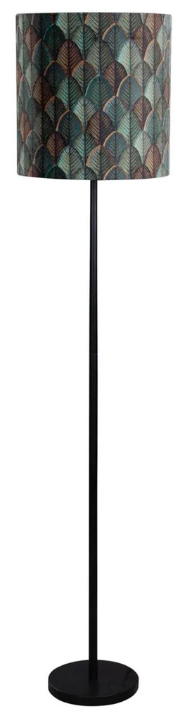 Candeeiro de Pé Preto com Abajur de Veludo, Design Folha e Interior Dourado - Simplo