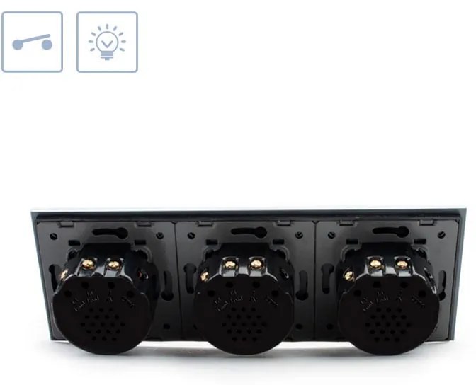 Comutador/interruptor 3 módulos tátil 3 botões, Painel frente azul vidro temperado