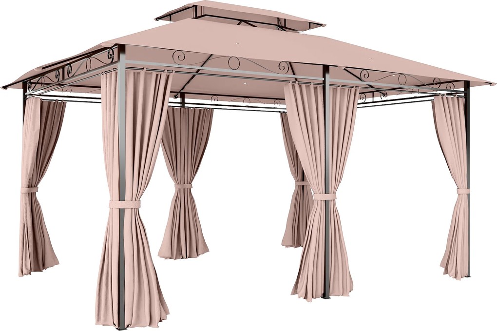 Outsunny Pérgola de Jardim 3x4 m Pérgola de Exterior com Paredes Laterais Teto Duplo 6 Portas e 8 Orifícios de Drenagem Marrom | Aosom Portugal