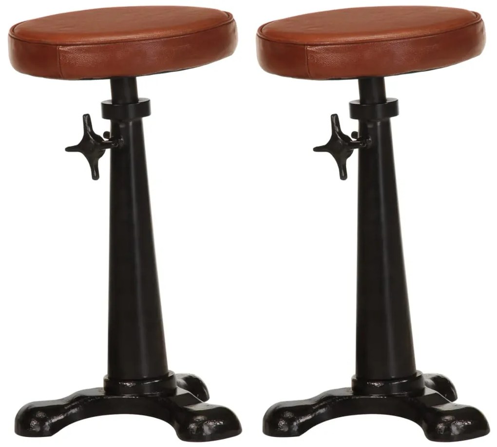 vidaXL Bancos de bar 2 pcs couro genuíno castanho e ferro fundido