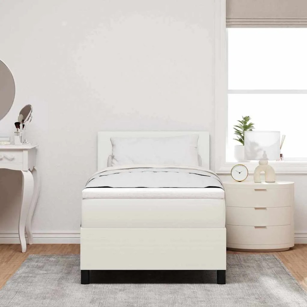 Cama Box Spring com Colchão &amp; LED Creme 80x200 cm Tecido de Corduroy