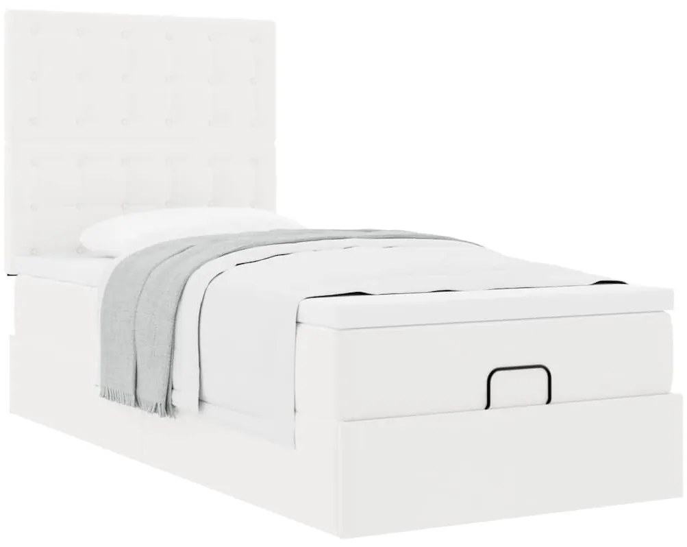 Cama otomana com colchão 90x200 cm couro artificial branco