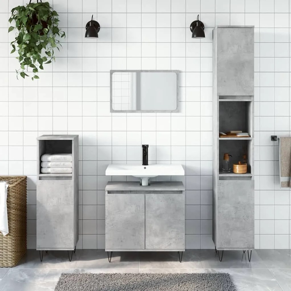 vidaXL 3 pcs conj. móveis casa banho derivados madeira cinza cimento