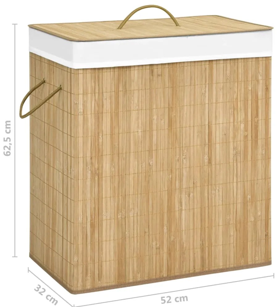 Cesto para roupa suja c/ 2 secções 100 L bambu