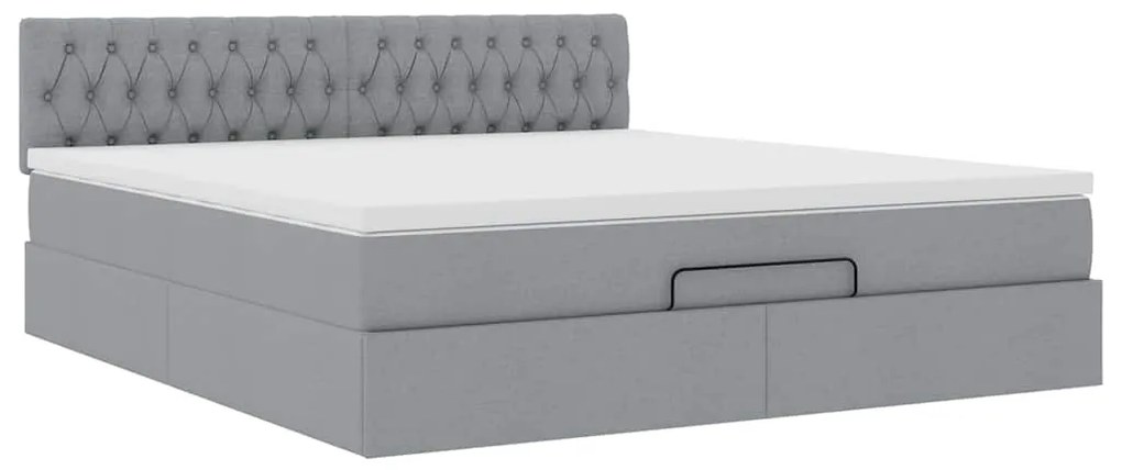 Cama otomana com colchão 160x200 cm tecido cinzento claro