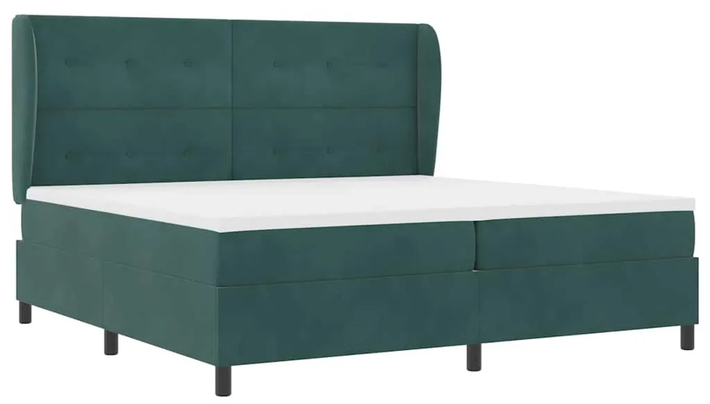 Cama Box com Colchão Verde Escuro 200x200 cm, em Veludo