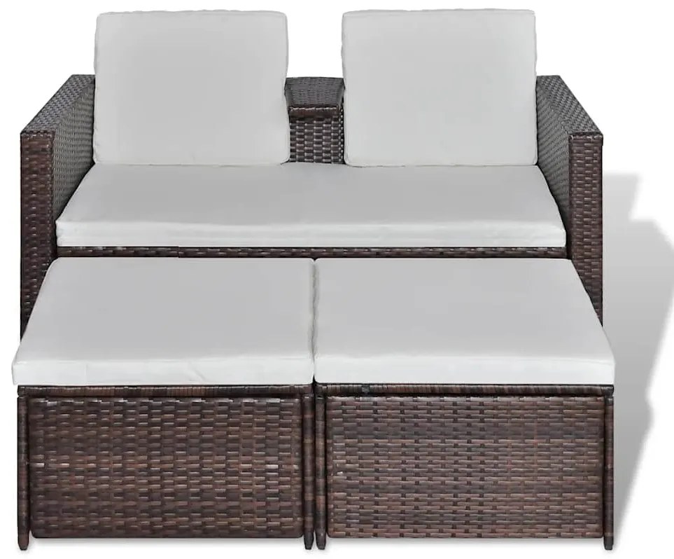 4 pcs conjunto lounge jardim c/ almofadões vime PE castanho