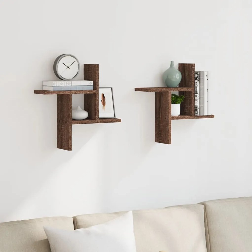Prateleiras de parede 2 pcs derivados madeira carvalho castanho