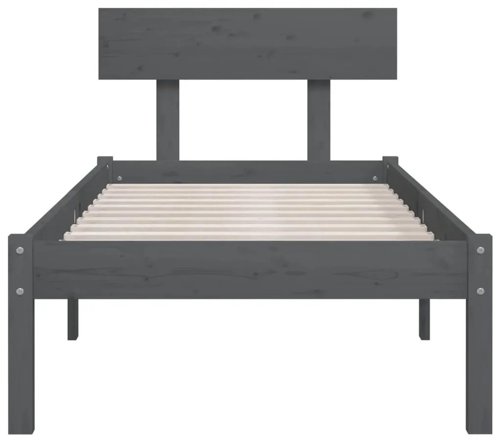 Estrutura de cama solteiro 90x190 cm pinho maciço cinza