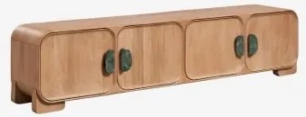 Móvel Tv Em Madeira De Manga E Pedra Natural Kivalina 220 X 45 Cm & Mármore Verde Udaipur - Madeira De Mangueira - Sklum