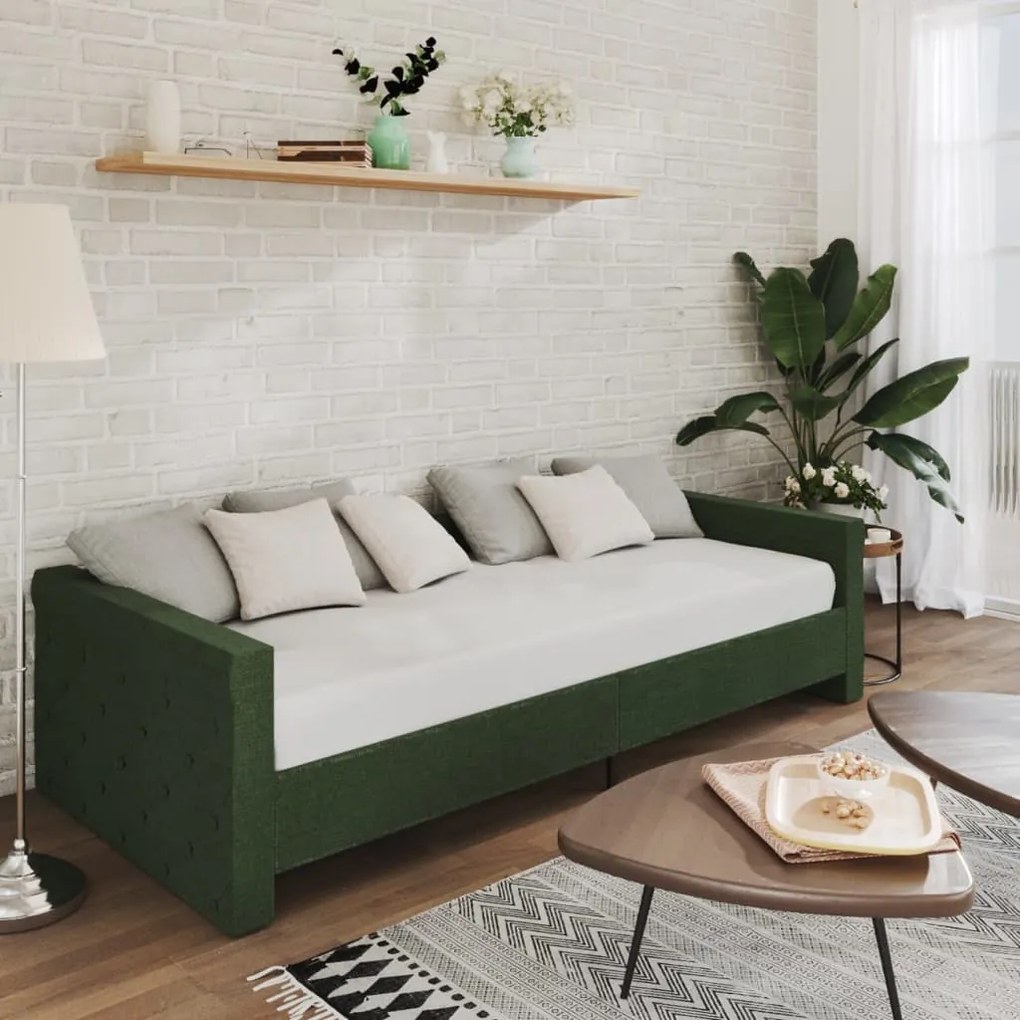 vidaXL Sofá-cama c/ colchão e saída USB 90x200 cm tecido verde-escuro