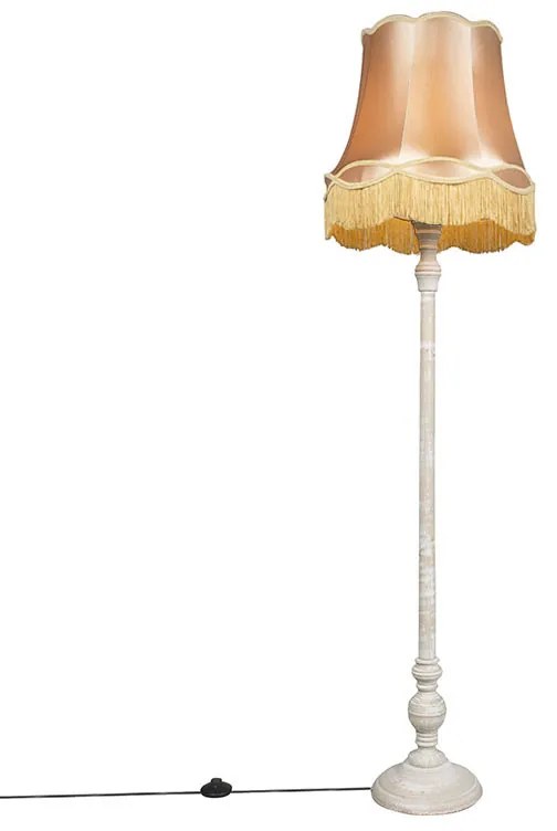 Candeeiro de pé Cinzento com Abajur Granny Dourado - Classico Retro