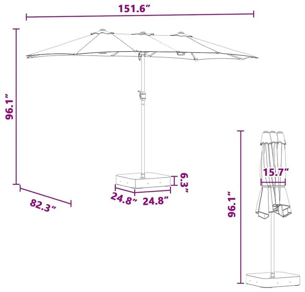 Guarda-sol de Jardim Antracite 385 x 209 x 244 cm tecido