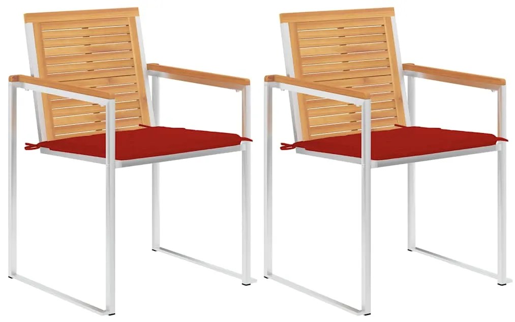 vidaXL Cadeiras de jardim com almofadões 2 pcs teca maciça e aço