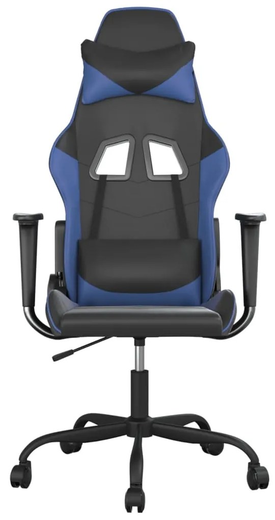 Cadeira gaming de massagens couro artificial preto e azul