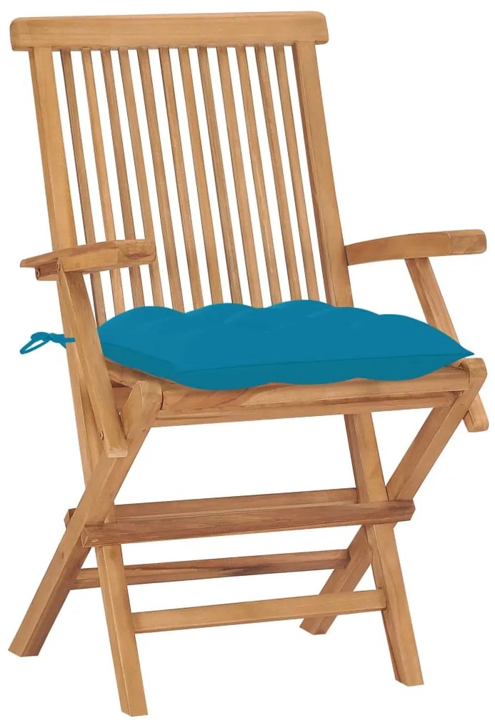 Cadeiras de jardim c/ almofadões azuis-claros 8 pcs teca maciça