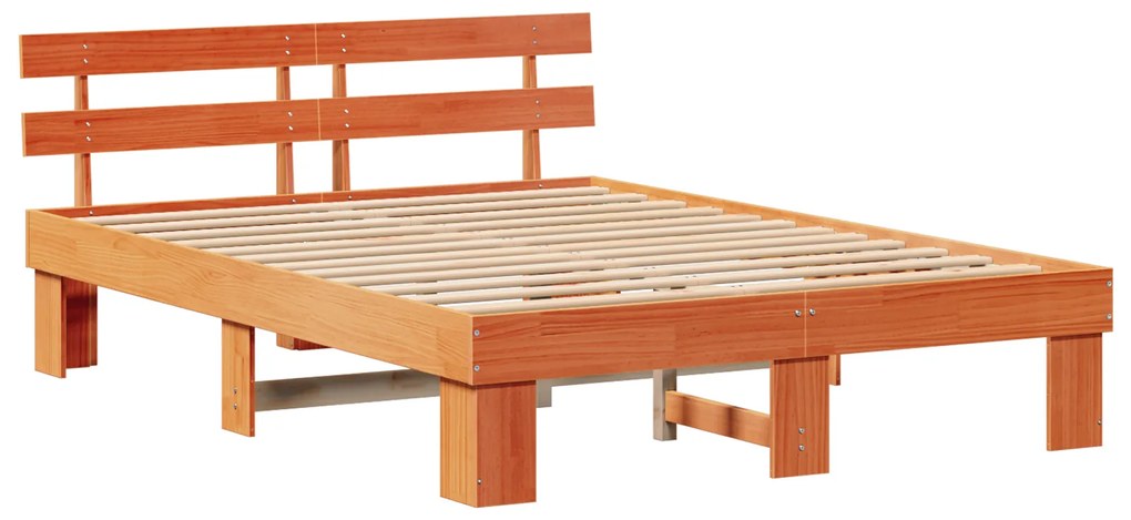 Estrado de Cama com Cabeceira Castanho Encerado 140x200 cm Madeira Mac